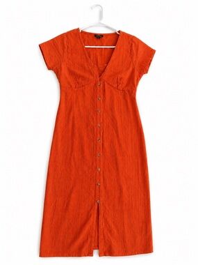VENUS Orange Button-Front Midi Dress